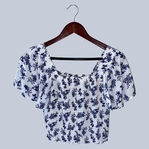 Blue and White Floral Summer Top - Size Small